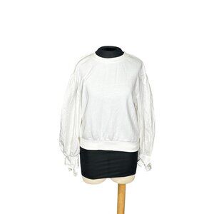 White Balloon Sleeve Sweatshirt With Tie Details Size M H&M Cotton Blend Womens